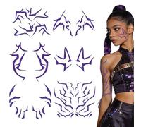 8 Sheets K-Pop Temporary Tattoos Purple Demon Tattoo Stickers Waterproof Fantasy Hunters Stickers for Teens Adults Girls Women Cosplay Festivals Party Kpop Gifts