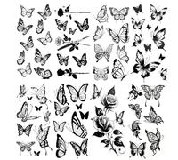 8 Sheets Large Black Butterfly Temporary Tattoos Stickers Waterproof Fake Tattoo Sticker Flowers Butterflies Hummingbird Swallow Rose Style Realistic Tattoos for Women Girls Body Arm Hand Neck