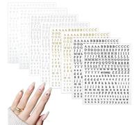 8 Sheets Letter Nail Stickers for Nail Art, 3D Self-Adhesive English Alphabet Nails Decals Gold Silver Black White Nails Stickers Big Small Letter Art Design Sticker for DIY Decorations