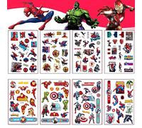 8 Sheets Marvel Avengers Tattoo Stickers, 120+ Superhero Patterns Temporary Fake Face Body Tattoo Stickers for Spider Man Iron Man Hulk Captain America Favors Party Kids Boys School Rewards Gifts
