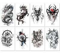 8 Sheets Men'S Animal Totem Spider Realistic Temporary Tattoo Sticker