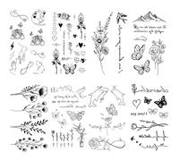 8 Sheets Realistic Temporary Tattoos for Adults, Minimalist Fresh Series Tattoo Stickers for Women, Waterproof White & Black Mixed Styles Tatuajes Temporales Para Mujeres Plant Animal Sentence