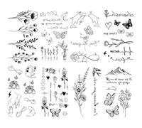 8 Sheets Realistic Temporary Tattoos for Adults, Minimalist Fresh Series Tattoo Stickers for Women, Waterproof White & Black Mixed Styles Tatuajes Temporales Para Mujeres Plant Animal Sentence