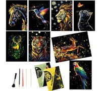 8 Sheets Scratch Art Noctilucent Rainbow Scratch Paper Scratch Painting Art Adults Paint by Scratch Kit for Arts and Crafts Gift（ Animal Elf ）