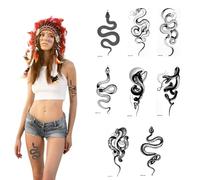 8 Sheets Snake Temporary Tattoos, 8 Styles Black Snake Temporary Tattoo Stickers, 3D Realistic Python Stick On Tattoos, Waterproof Lasting Fake Tattoos for Men Women Adults