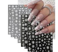 8 Sheets Snowflake Nail Art Stickers,3D Christmas Nail Decals Self-Adhesive with White Snowflake Elk Deer Star Design, Manicure Decal Winter Cartoon Winter Nail DIY Decor Supplies for Women