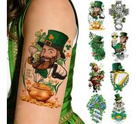8 Sheets St Patrick's Day Temporary Tattoo for Men Women Adults,Shamrock Irish Green 3D Half Sleeve Temporary Tattoos,St. Patricks Day Parade Tattoos Stickers