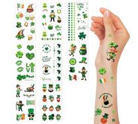 8 Sheets St. Patrick's Day Temporary Tattoos, Shamrock & Four Leaf Clover Irish Theme Designs for Kids, Party Favors & Festival