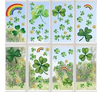 8 Sheets St. Patrick's Day Window Stickers Double Sided Shamrock Clover Decals for Home Office and Holiday Party Green and Gold Coin Window Clings for St Pats Day Decor