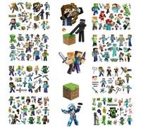 8 Sheets Temporary Tattoos Stickers For Mine-ccraft, Mine-craft Birthday Party Supplies Decorations Party Favors, Gifts for Boys Girls School Classroom Rewards