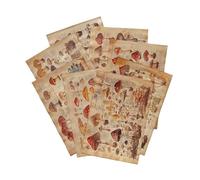 8 Sheets Vintage Style Mushroom Botanical Print Paper Set, Coffee Dyed Decoupage Sheets for Junk Journal, Scrapbook Craft Supplies, Plant Themed Journaling Accessories