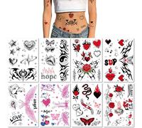 8 Sheets Waist Tattoo Stickers, Black, Red, And Pink, For Couples, Sexy Parties, And More