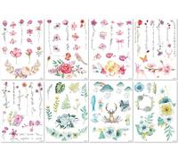 8 Sheets Waterproof Floral Tattoo Stickers For The Upper Arm Half Arm Chest And Thigh Realistic Large Format Colorful Sexy Tattoo Stickers.