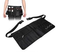 8 Slots Makeup Brush Bag, Waist Belt Cosmetic Organizer with 2 Layers Zipper, Satin Material, for Mascara, Lip Gloss & More Makeup Storage, 9.3x9.3in Folding Size with Unfolding