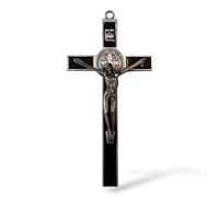 8" St. Benedict Wall Crucifix - Black Enamel Catholic Cross with Saint Benedict Medal - Sacred Home Decor for Protection & Prayer