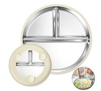 8" Stainless Steel Toddler Plate With Suction, Divided Plates With Removable Silicone Sleeves For Kids, Non Toxic & BPA Free | Non Slip | Unbreakable Baby Snack Dishes Set Of 2, Blue & Sage