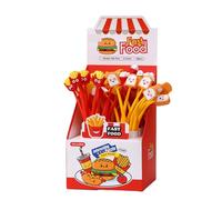 8 Sticks-Soft Rubber Hamburger, Shake Gel Pen, Food Modeling Simulation Stationery-French Fries and Pizza