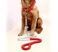 8 Strands Braided Nylon Leash Anti-Explosion Shock Absorbing Leash for Medium Large Dogs, Heavy Duty Pet Leash with Spring Hook (Red with Collar, XL)