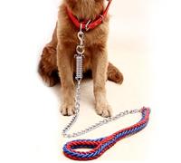 8 Strands Braided Nylon Leash Anti-Explosion Shock Absorbing Leash for Medium Large Dogs, Heavy Duty Pet Leash with Spring Hook (Red&Blue with Collar,M)