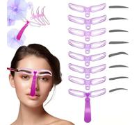 8-Style Eyebrow Stencil Kit, Reusable Eyebrow Template with Handle and Strap for Easy Shaping, Includes Colors for Beginners, Makeup Tools Set (Purple)