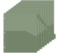 8 tab dividers for 3 Ring Binder with Pockets, Plastic Dividers with Front Pocket, 8-tab Index Dividers with 3 Holes Punched for School & Office Supplies (Green)
