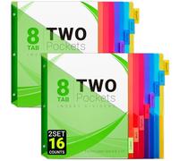 8-Tab Dividers for 3-Ring Binders, 16 Counts 3 Holes Index Dividers with 2 Pockets, Insertable 8 Tabs Binder Divider for 1/2''/1''/2''/3'' inch Binders, 8 Colors (2)