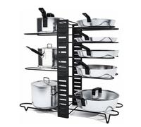 8 Tier Adjustable Pan Organiser for Cupboard: Pots and Pans Organiser Rack Height Adjustable Pan Stand Storage Multiple Use Modes Saucepan Stand for Kitchen Counter and Cabinet