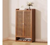 8-Tier Bamboo Shoe Cabinet with 2 Doors - Large Capacity Wooden Shoe Rack for Entryway, Hallway & Bedroom - Stylish Multifunctional Storage Solution for nized Living