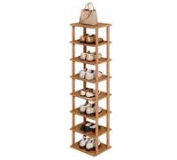 8-Tier Bamboo Shoe Rack for Small Spaces, Narrow Wooden Shoe Cabinet, Open Entryway Storage, Multi-Level Shoe Shelves for Home, Compact Design (25cm)