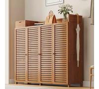 8-Tier Bamboo Shoe Storage Cabinet - Large Capacity Wooden Shoe Rack with 4 Doors, Multifunctional for Entryway, Hallway & Bedroom Storage Solution
