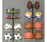 8 Tier Detachable Wall Mounted Basketball Rack,Vertical/Horizontal Football Holder,Holds 14 Balls DIY1/2/3/4 Soccer Stand,Height-Adjustable Ball Rack with Basket for Garage,Tool Room