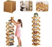 8-Tier Foldable Bamboo Shoe Rack, Tall Narrow Freestanding nizer for Entryway, Hallway, Bedroom & Closet - Space-Saving Sto Solut, Natural h