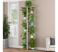 8-Tier Metal & Wood Plant Stand for 9 Pots - Sturdy Corner Flower Rack, Multi-Purpose Oak Finish Shelf, Space-Saving Indoor Plant Organizer, Ideal for Home Decor