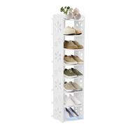 8 Tier Narrow Shoe Rack Tall Storage Stand Space-Saving Vertical White Shoe Organizer Freestanding Multi-Tier Shelf with Top Platform Durable Easy Assembly for Entryway Hallway Bedroom