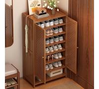 8-Tier Narrow Shoe Storage Cabinet, Freestanding Entryway Rack with Louvered Doors, Brown, Open Design for Hallway and Living Room