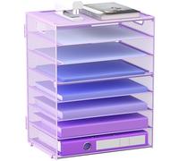 8 Tier Paper Letter Tray Organizer with Handles, Mesh Desk File Holder Storage Organization for Home School Classroom & Office (Purple)