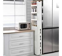 8-Tier Slim Bathroom Storage Cabinet, Tall Narrow Kitchen Pantry with Drawers & Shelves, Multifunctional Mobile Locker for Kitchen & Bathroom, Space-Saving nizer (White B)