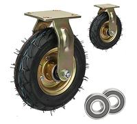 8" to 10" Swivel Caster Wheels Rubber Pneumatic Wheels with Side Brakes Industrial Fixed Casters with Double Ball Bearings for Commercial/Industrial Use