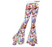 (8 UK - 10 UK, Multicoloured) Smiffys Womens/Ladies Groovy Flared Hem Trousers