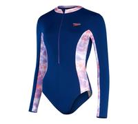 (8 UK, Blue/Purple) Speedo Womens/Ladies Panelled Long-Sleeved One Piece Swimsuit