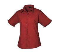 Premier Womens/Ladies Poplin Short-Sleeved Blouse (Burgundy) - Size 8 UK