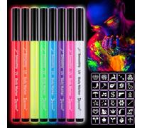 8 UV Body Markers Face Paint Pens Glow in The Dark Under UV Light Depvision Body Paint Kit UV Rainbow colors,Safe Makeup Smudge Proof WaterProof Washable 42 pcs Tattoo Stencils