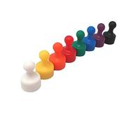 8 very strong and colourful neodymium pin magnets - push pins | diameter 12 mm, height 19.5 mm | magnets with super-strong 9 x 6 mm N35 neodymium core, for fridges, pin boards, magnet boards, magnetic glass boards