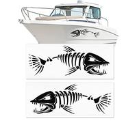 8" W x 28" L Large Size Boat Skeleton Fish Decals - Marine Shark Bone Decoration Fishing Stickers Graphics Accessories for Ship Canoe Kayak Car RV SUV, Left & Right, 2 Pcs (Black)