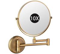 8" Wall Mounted Makeup Mirror 360° Swivel Double-Sided Magnifying Shaving Vanity Mirror Extendable Bathroom Mirror with Brushed Gold Finish 3X Magnification