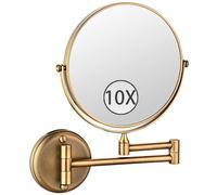 8" Wall Mounted Makeup Mirror - Double Sided 10X Magnifying 360° Swivel & Extendable Arm Brushed Nickel Finish for Bathroom & Vanity Shaving Makeup & Grooming