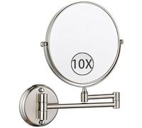 8" Wall Mounted Makeup Mirror - Double Sided 10X Magnifying 360° Swivel Extendable Arm Brushed Nickel Finish Perfect for Bathroom Vanity and Shaving