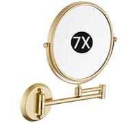 8" Wall Mounted Makeup Mirror - Double-Sided 3X Magnifying Mirror with 360° Swivel & Extendable Arm for Bathroom Vanity - Stylish Brushed Gold Finish