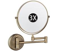8" Wall Mounted Makeup Mirror - Double Sided 3X Magnifying & Regular 360° Swivel Extendable Shaving Vanity Mirror for Bathroom Brushed Gold Finish