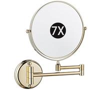 8" Wall Mounted Makeup Mirror - Double Sided Magnifying 360° Swivel & Extendable Shaving Vanity Mirror for Bathroom Brushed Gold Finish 3X Magnification